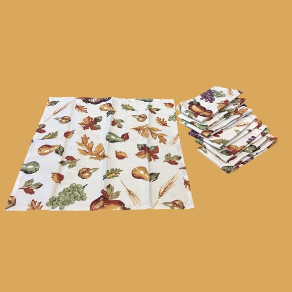 Set (7) Pear/grape/wheat/leaves Fall Table Linens Warm Thanksgiving Autumn Earth - Picture 1 of 5